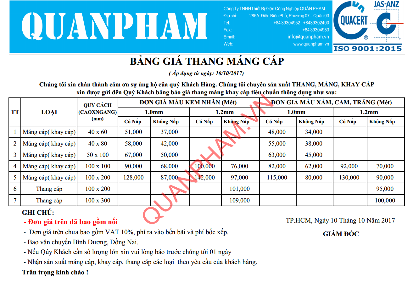 Bang gia thang mang cap thang 10