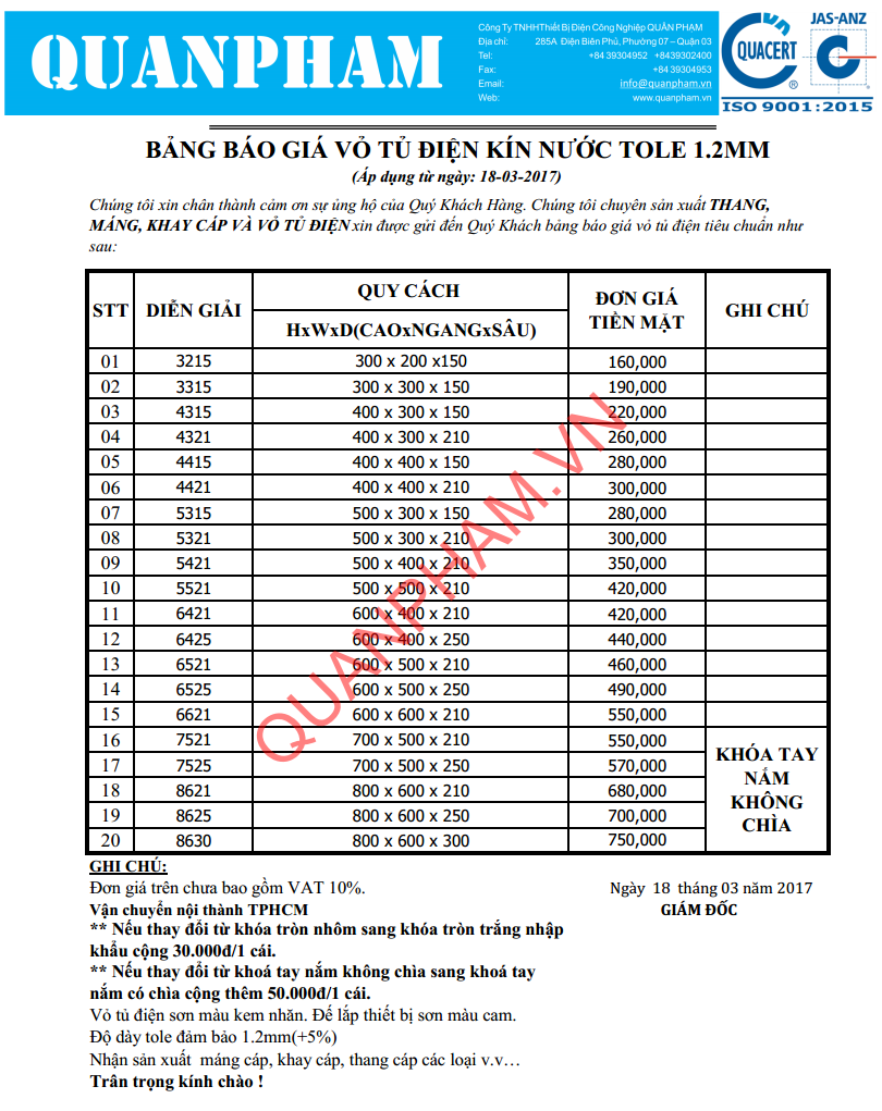 bang bao gia vo tu dien kin nuoc tole 1.2mm