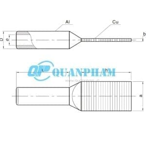Bản vẽ kỹ thuật Cosse ép chuyển tiếp đồng-nhôm type SYG, compress 0°