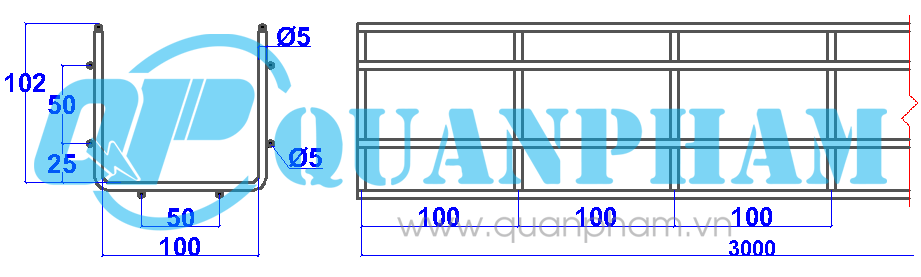 Wire mesh cable tray 100x100x5mm